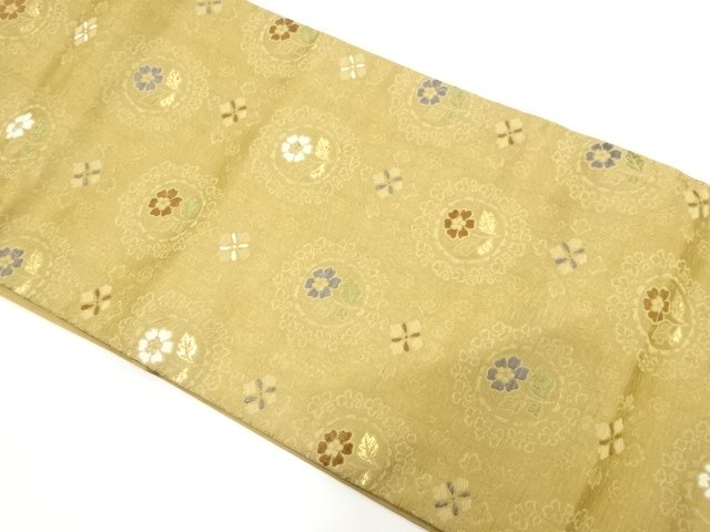 アンティーク　丸紋に花模様織り出し名古屋帯（着用可）